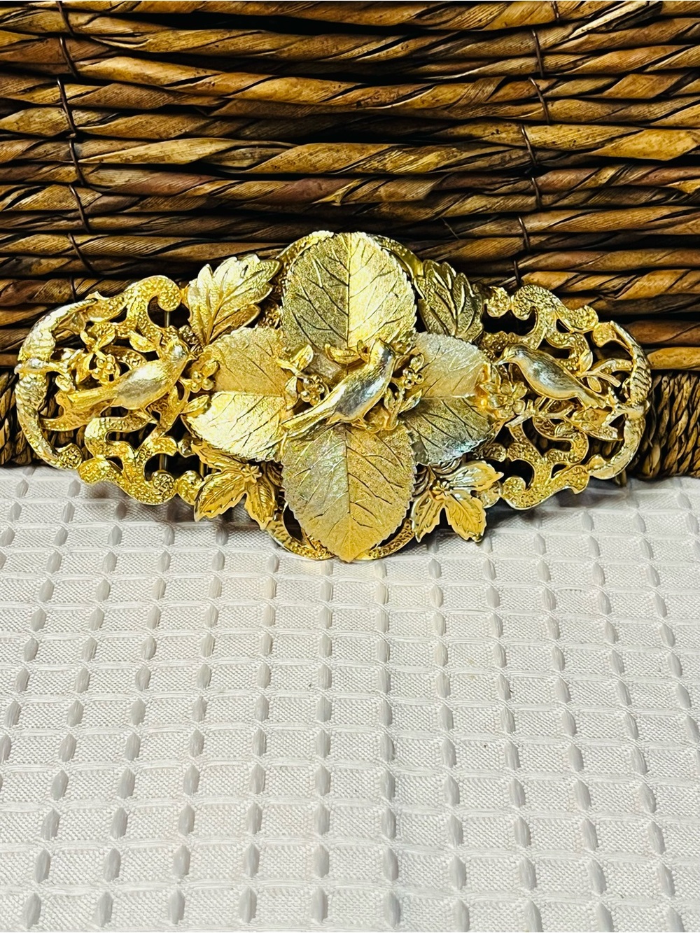 Vintage And Rare Abbe Creations Golden Nature Statement Filigree Belt Buckle